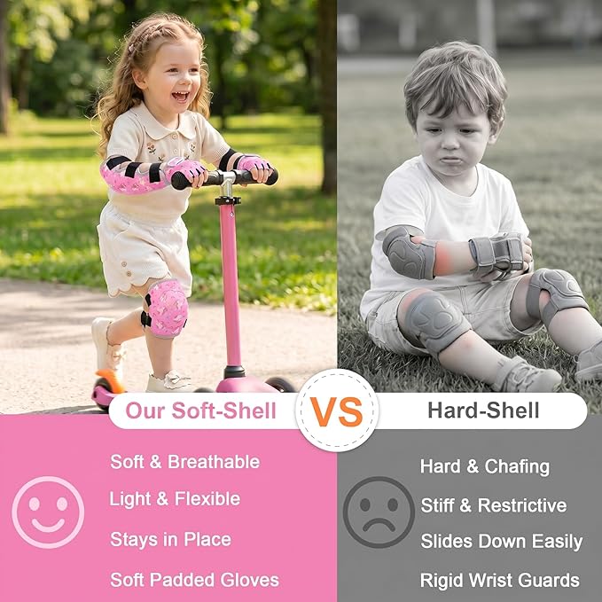 Soft Toddler Knee Pads and Elbow Pads Set with Bike Gloves, Non-Slip Toddler Knee Pads for Boys Girls 2-4 Years, Breathable Kids Protective Gear for Balance Bike, Scooter, Bicycle