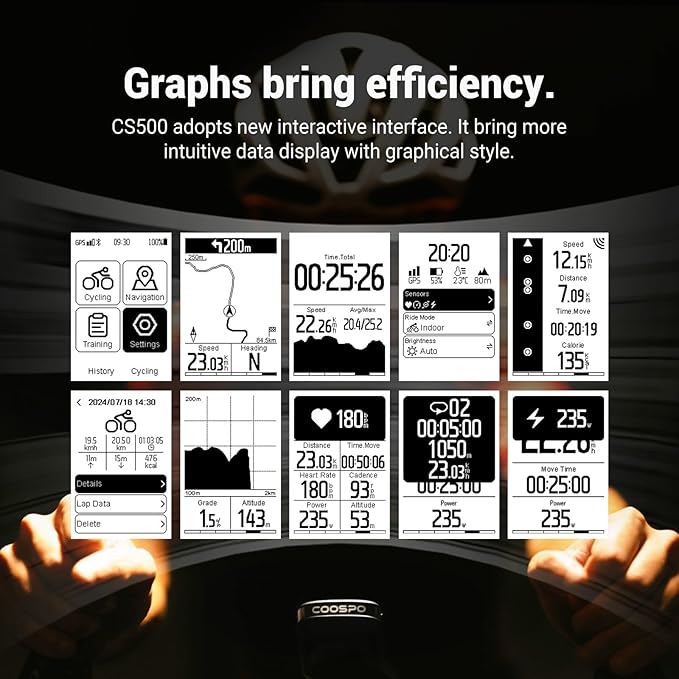 COOSPO CS500 Bike Computer Wireless, 2.6 Inch LCD GPS Cycling Computer with Route Navigation, Bluetooth5.0 ANT GPS Bicycle Speedometer with Auto-Backlight, Support Bike Radar & 45H Battery Life