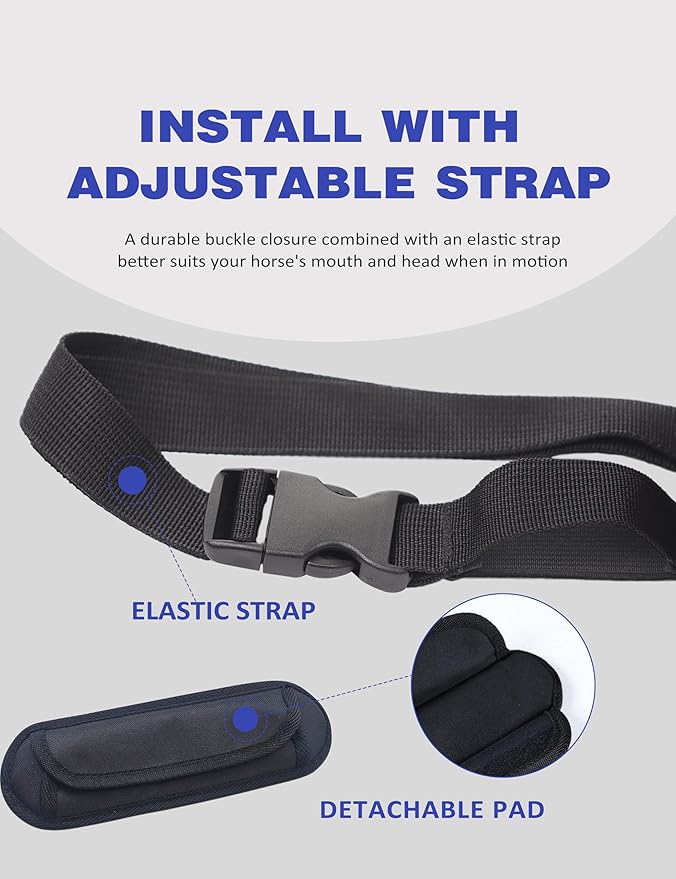Harrison Howard Horse Muzzle Feed Bag Nylon Mesh Grain Feed Bag with Padded Neck Strap Adjustable Belt Dark Blue Small