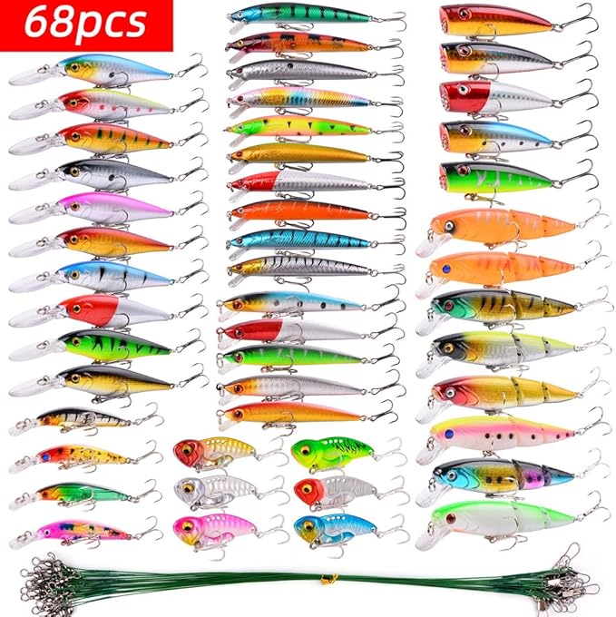 Aorace Fishing Lures Kit Mixed Including Minnow Popper Crank Baits with Hooks for Saltwater Freshwater Trout Bass Salmon Fishing