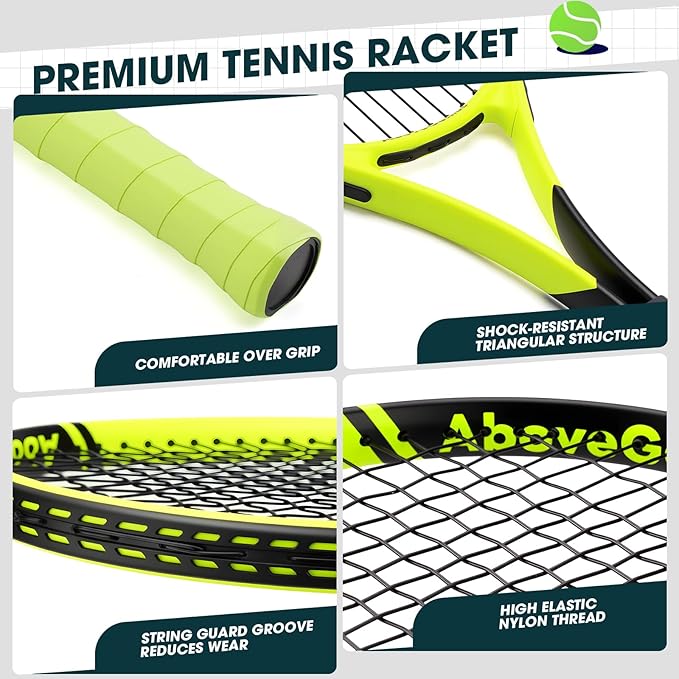 Neon Tennis Rackets 2 Pack for Adults- 27" Lightweight Aluminum Tennis Racquet Set with 3 Balls & Bag- Vibrant High-Visibility Matte Finish for Men Women Beginners