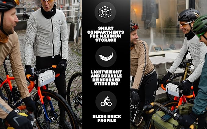 Lumiere & Co. Bike Handlebar Bag - Durable, Multiple Size and Color Options - Dual Elastic Straps, Clips & Hook-and-Loop for Customizable Fit (White, Large)