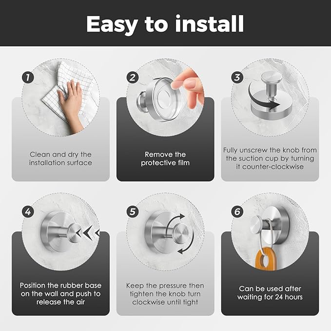 Shower Hooks for Inside Shower,Suction Cup Hooks for Glass Window,Removable Towel Hooks for Bathrooms,6 Packs(Silver)