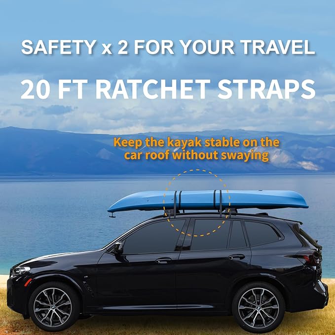 Universal Car Soft Kayak Roof Rack Pads for Kayak Surfboard SUP with 20FT Durable Tie-Down Straps