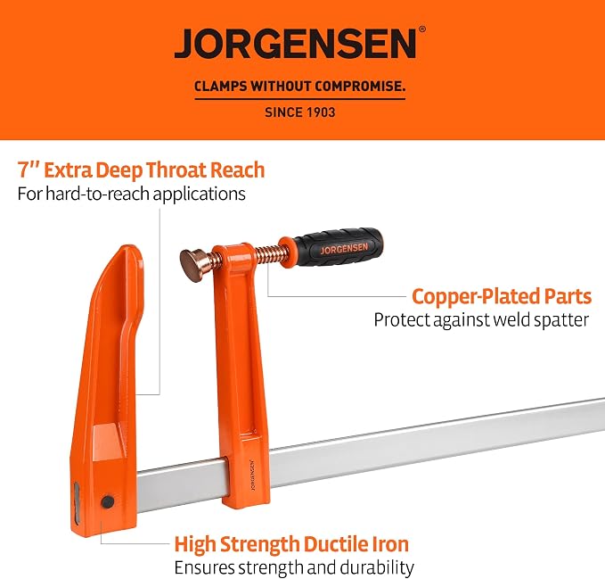 Jorgensen 24-Inch Deep-Reach Throat Bar Clamps, 7" Throat Depth, 2-Pack