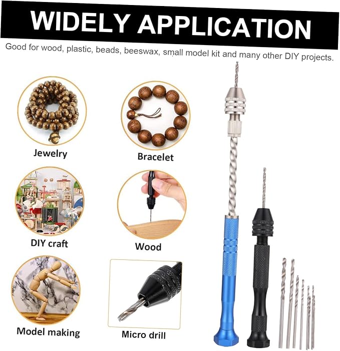 Angoily 2sets Hand Drills Tool Kit Manual Drill Hand Twisted Bits for Jewelry Making Resin Projects and Crafts Steel Construction