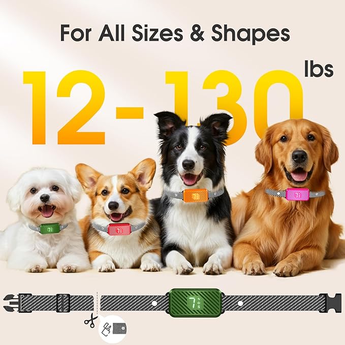 Dog Bark Collar for Large Medium Small Dogs, Effective No-Bark Collar, Smart Barking Collar, Rechargeable Bark Collar with 7 Sensitivity, 3 Modes, Waterproof,Green