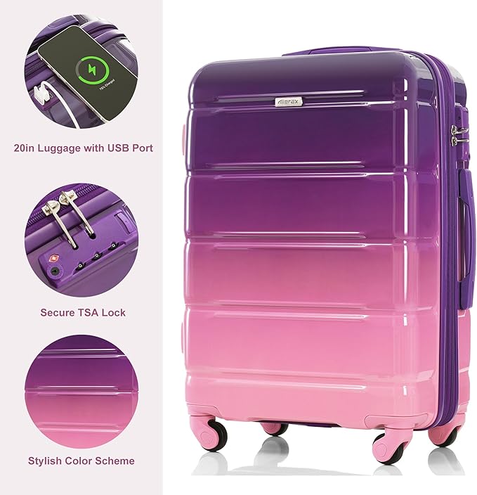 Hardshell Luggage, Lightweight Suitcases with Spinner Wheels, purple pink