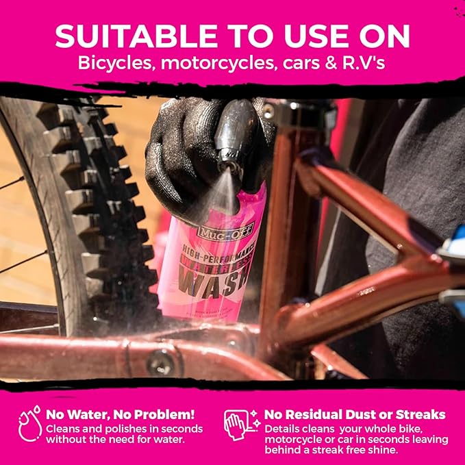 Muc-Off High Performance Waterless Bike Wash 750ml (Pack of 2) | Spray & Wipe Bike Cleaner | No Water Needed | Safe on Carbon Fibre | Cleans & Polishes with a Streak-Free Finish