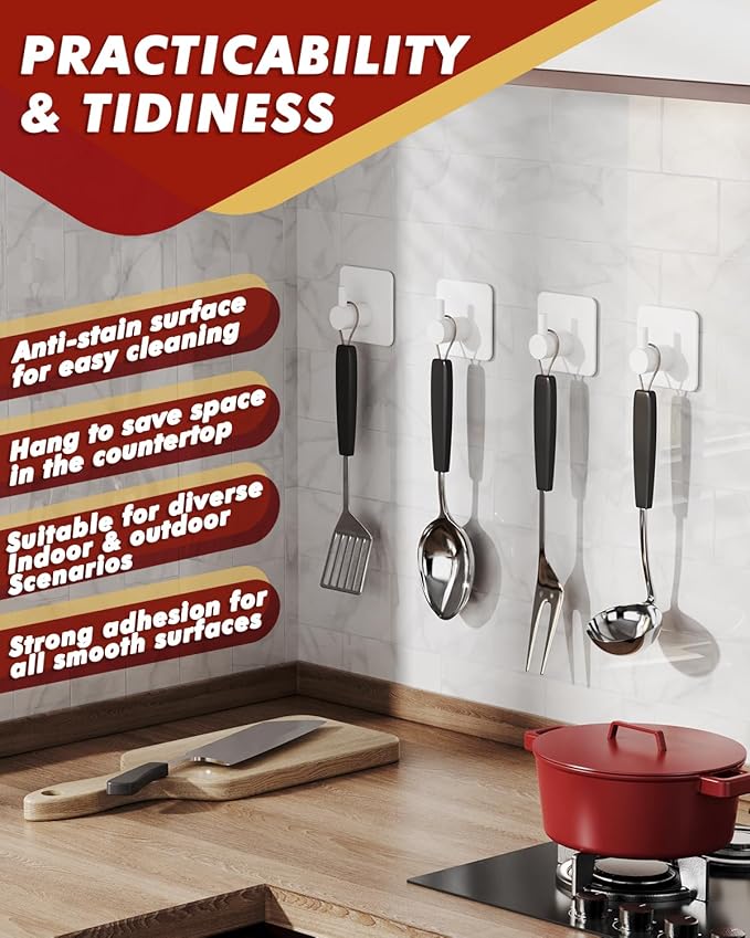 Auxmir Adhesive Hooks Heavy Duty 22lb(Max) Towel Hooks for Shower, 5 Pack Self Adhesive Damage Free Wall Hooks, Stainless Steel for Coat Robe, Waterproof Oilproof Rustproof for Bathroom Kitchen Office