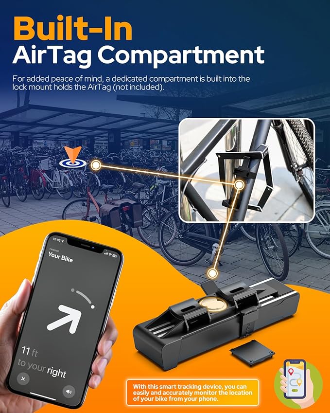 VICTGOAL Folding Bike Lock for Airtag Bike Mount Hidden, Heavy Duty Bike Locks with Keys, Foldable Bike Lock with Mount Anti-Theft Tracker Case for Bicycle Ebike Scooter (Black)