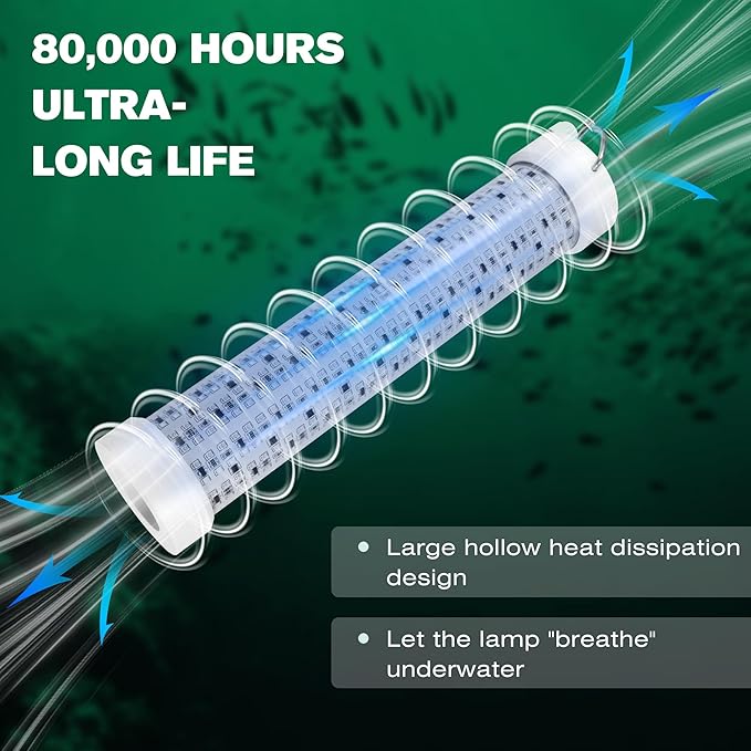 Goldlife Underwater Fishing Light with 100ft Cable, 400W 40000LM GFCI Safety Plug Brightness Green LED Submersible Light Attractants for Docks/Boats/Kayaks, IP69K Rated for Fresh & Salt Water