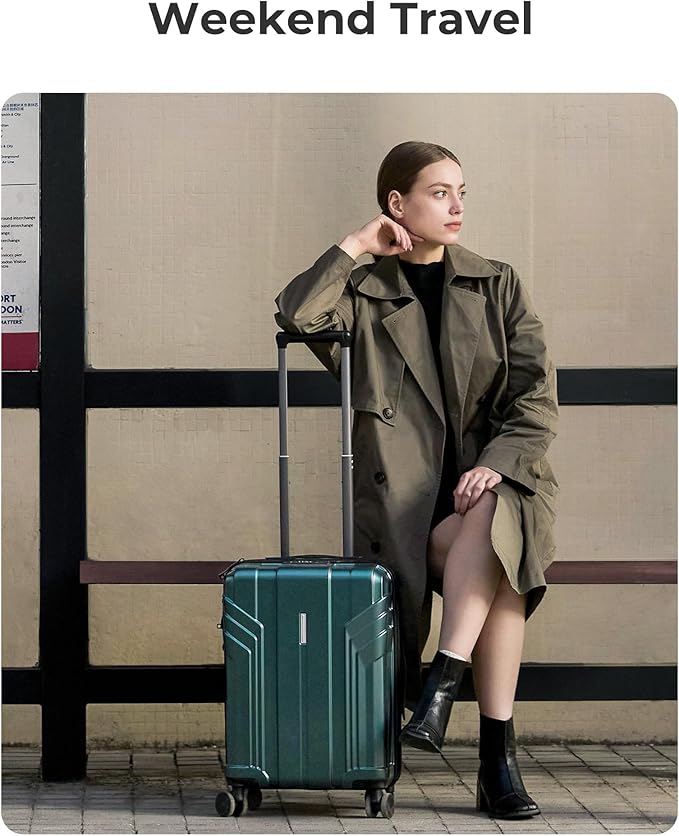 BAGSMART 拡張可能機内持ち込みスーツケース 22x14x9 航空会社承認済み 100%PC 軽量ハードシェル 20インチキャリーケース スピナーホイール付き オリーブグリーン