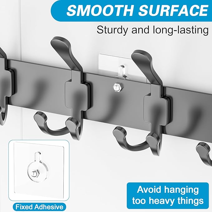 Over The Door Hooks Organizer, Door Hanger Towel Rack with 2 Baskets, Adjustable Over The Door Coat Rack, Back of Door Storage for Bedroom, Kitchen, Bathroom (Black)