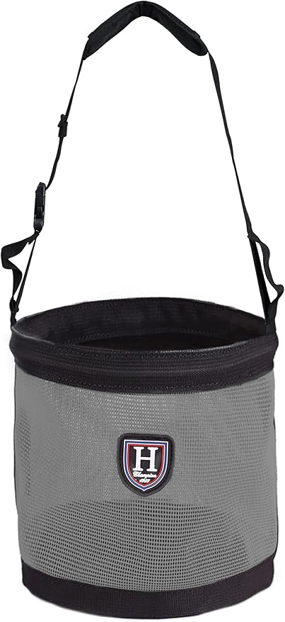 Harrison Howard Horse Muzzle Feed Bag Nylon Mesh Grain Feed Bag with Padded Neck Strap Adjustable Belt Dark Gray Large