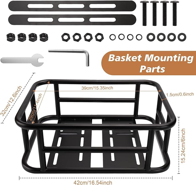 Bike Basket Rear, Bicycle Basket with Liner,Waterproof Cover,Cargo Net, Large Bike Back Baskets, Heavy Duty Rear Bicycle Baskets for Most Bikes and E-Bike