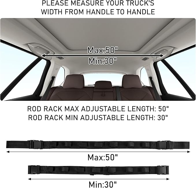 Dr.Fish Vehicle Fishing Pole Holder 7 Rod Capacity, Durable Nylon Adjustable, Buckle Holder Car Rod and Reel Roof Rack for Off-Road Vehicles, Pick Up, Full Size SUV
