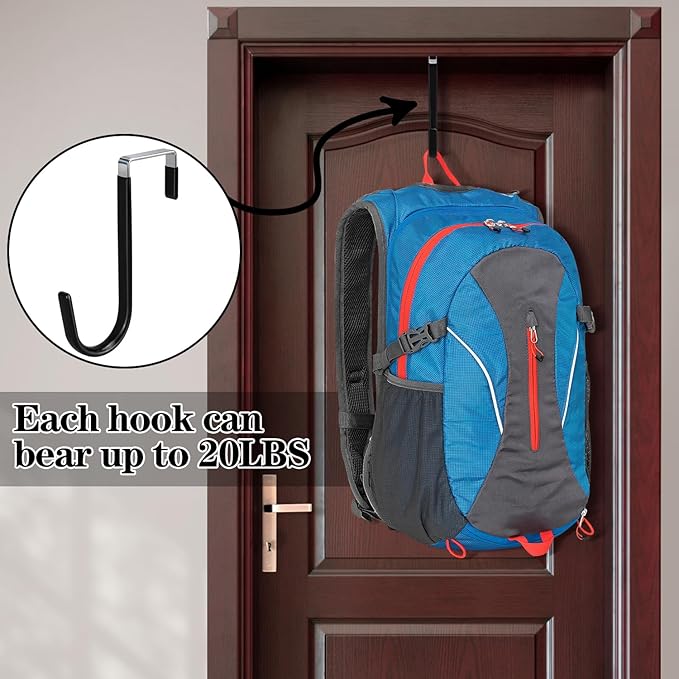 DkOvn 4 Pack Over The Door Hook, Door Hooks, Black Rubber Surface Prevent Scratch Door Hanger Hooks for Bathroom, Living Room, Kitchen, Hanging Clothes, Towels, Bags