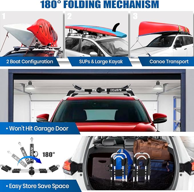 ARTIPOLY Kayak Roof Rack for 2 Kayaks, 4-in-1 Multifunction Bilateral Kayak & Canoe Car Racks J-Bar with Paddle Holder for Easy Mount Kayak/Surf/Ski/Canoe/SUP on SUV, Car and Truck Crossbar