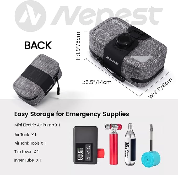 Nepest Bike Seat Bag Waterproof Ripstop Bike Saddle Bag 0.6L Portable Small Cycling Bicycle Under Seat Storage Pack, Dark Grey