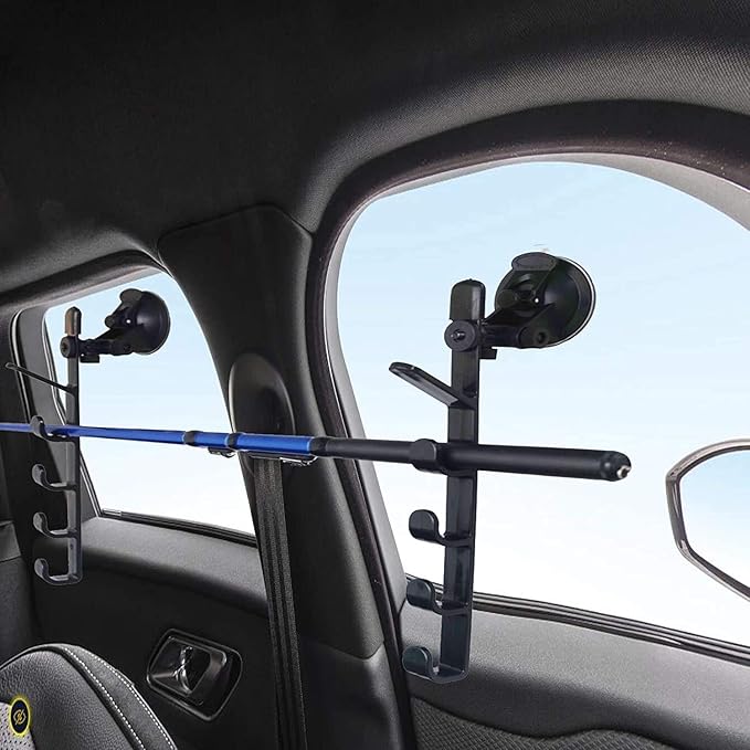Adjustable Fishing Pole Rack & Holder - Vehicle & Boat Storage for Car, Truck, SUV & RV - Suction Cup Mounted - No Rods Included - 1 Pair