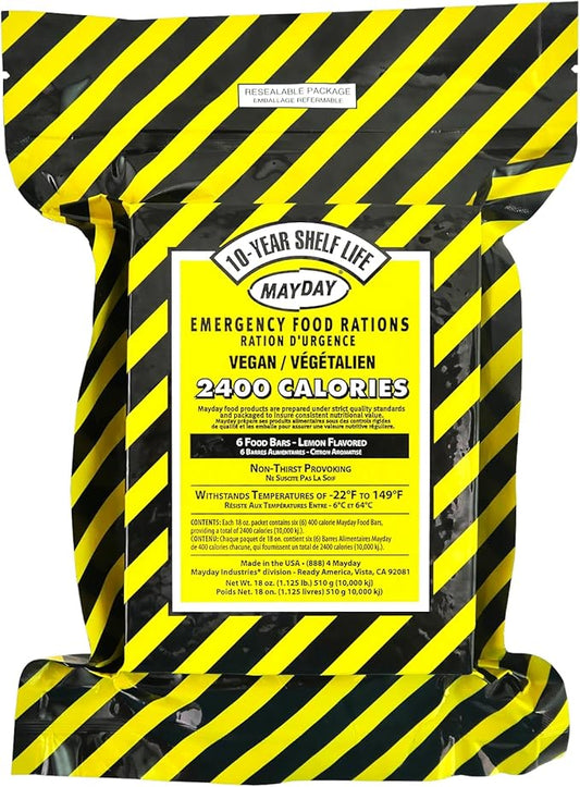 Mayday 2400 Calorie Emergency Food Bars – 10-Year Shelf Life Survival Rations (Case of 12) – Vegan Disaster Preparedness Food Supply for Emergency Kits, Bug Out Bags & Survival Storage