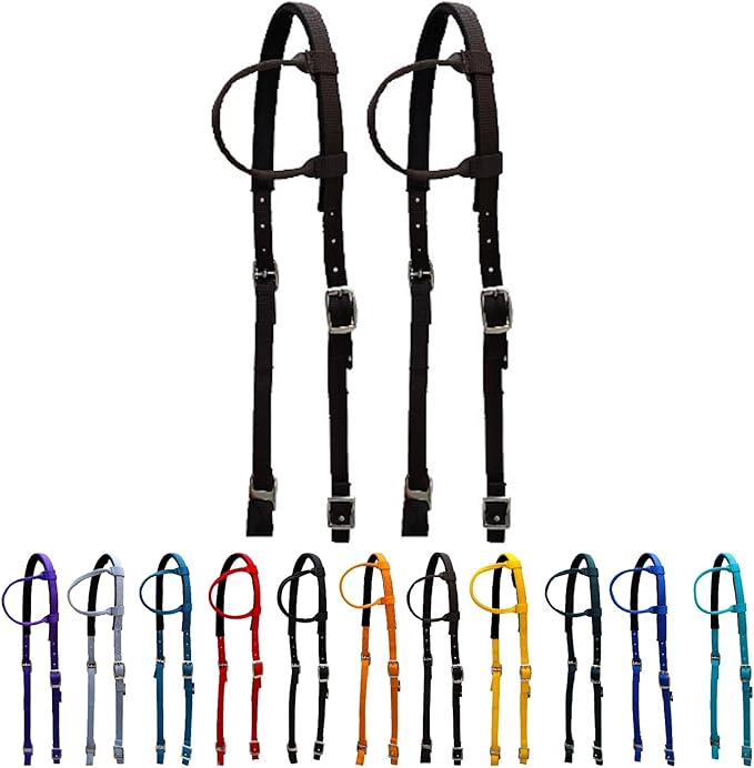 Majestic Ally Nylon Padded Sliding Single Ear Headstall for Horses- Set of 2 - Multiple Colors