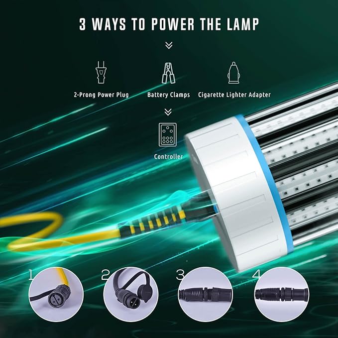 Ultra-Bright Underwater Fishing Light, 110V & 12V Green LED Submersible Light Attractants for Docks, Boats or Kayaks, IP68 Rated for Fresh & Salt Water (30ft Cable)