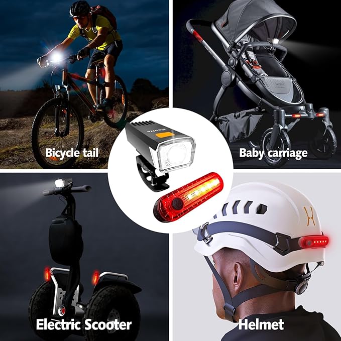 Kunhe USB-C Rechargeable Bike Lights Front and Rear(2or4or10or20 Packs) Night Riding for Kids &Adults 3 Lights Modes Used as a Safety Indicator Light for Skateboards Strollers and Wheelchairs