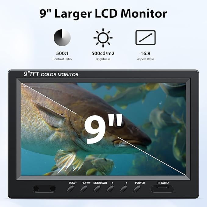 Eyoyo Underwater Fishing Camera Portable Video Fish Finder 9 inch LCD Monitor 1000TVL Waterproof Camera Underwater DVR Video Fish Cam 15m Cable 12pcs IR Infrared Lights for Ice, Lake and Boat Fishing