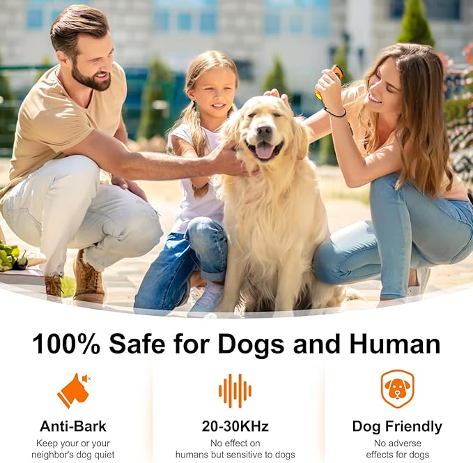SEDULAN Dog Bark Deterrent Devices Anti Barking Device for Dogs Ultrasonic Bark Stopper Portable Dog Training Tool Indoor Outdoor Up to 50ft Correct Bad Behavior of Own or Neighbor's Dog (Orange)