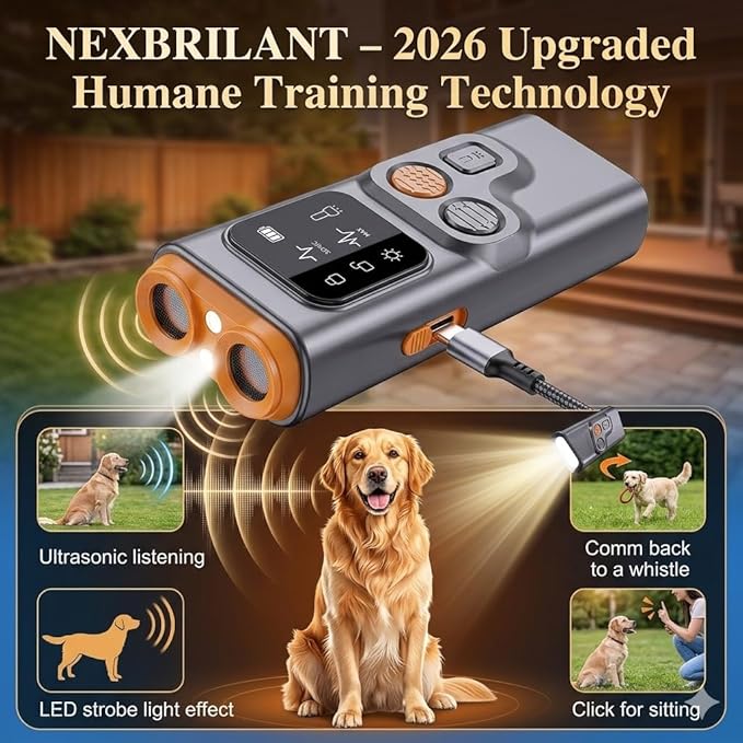Ultrasonic Dog Bark Deterrent –3-in-1 Humane Training Tool with Whistle & Clicker, 50FT Remote Range, Type-C Fast Charging,Shut-Off Hearing Protection, LED Flashlight for Small Medium Large Dogs