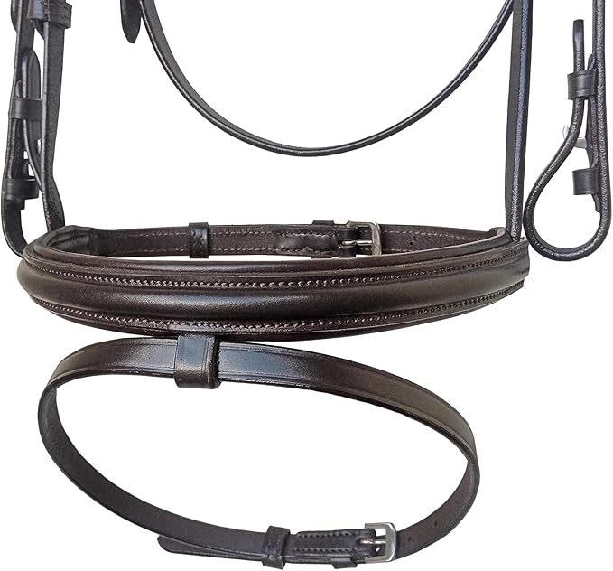 Equine Care Leather English Horse Bridle with Reins, Full Size, Choice of Browband Style, Padded Crown & Cavesson Noseband, Stainless Steel Hardware, Hunter Show Bridle.