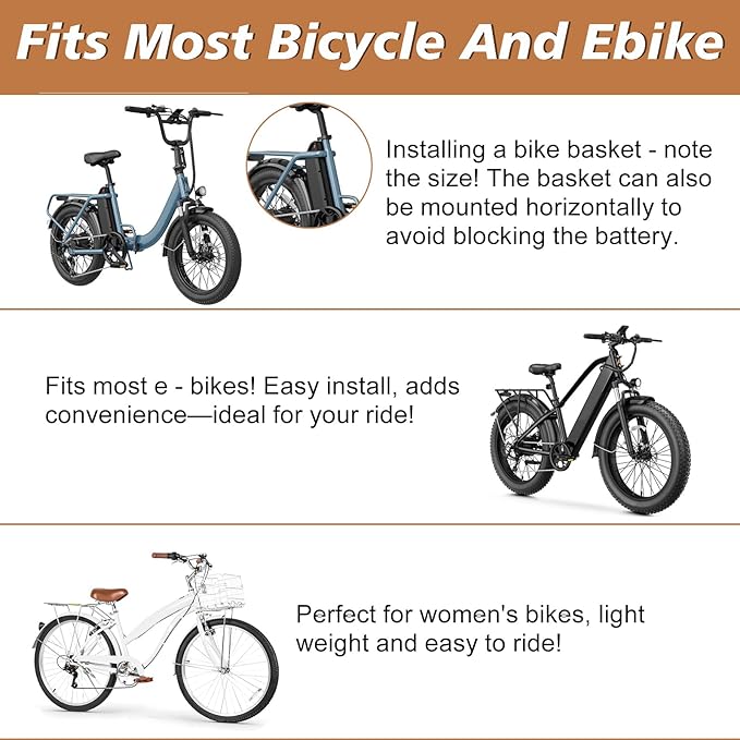 Bike Basket Rear, Bicycle Basket with Liner,Waterproof Cover,Cargo Net, Large Bike Back Baskets, Heavy Duty Rear Bicycle Baskets for Most Bikes and E-Bike