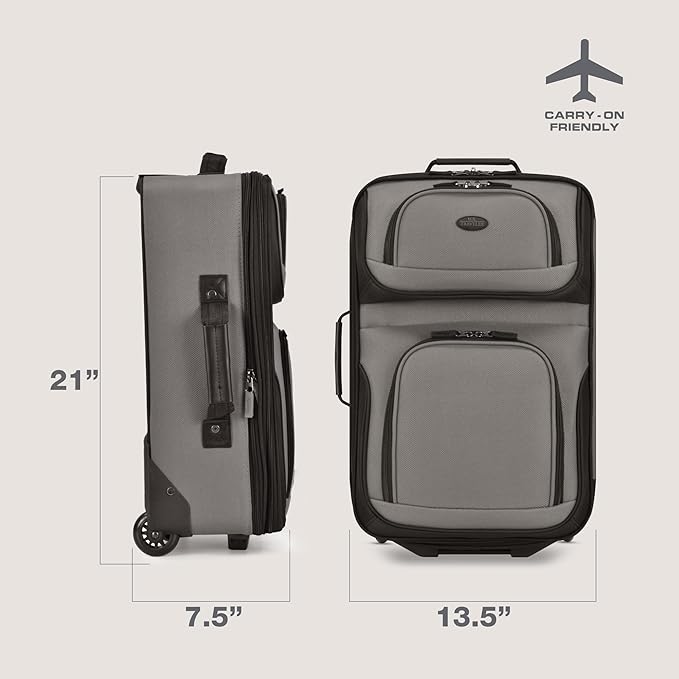 U.S. Traveler Rio 軽量ソフトサイド機内持ち込み用スーツケース、2輪シングル、グレー