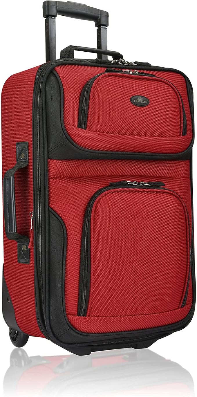 U.S. Traveler リオ 軽量ソフトサイド ローリングキャリーオンスーツケース、2輪シングル、レッド