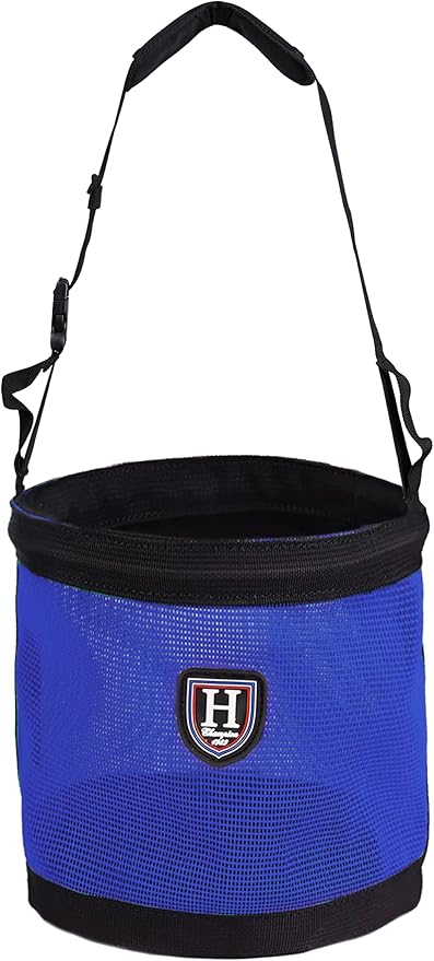 Harrison Howard Horse Muzzle Feed Bag Nylon Mesh Grain Feed Bag with Padded Neck Strap Adjustable Belt Dark Blue Large