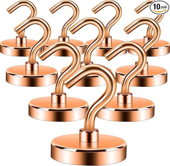 Neosmuk Magnetic Hooks, Heavy Duty 130lb+ Strong Magnet Hook for Cruise Cabins, Cruise Ship Essentials for Hanging, Metal Wall Refrigerator Hangers (Bronze, 10 Pack)