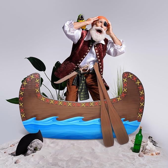 Canoe Cardboard Cutout Stand up Set Beach Nautical-Inspired Events Camping-Themed Canoe Stand up Photo Props for VBS Vacation Bible School Party Supplies (5 ft, 2 Oars)