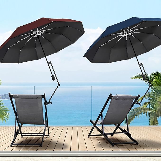 UPF 50+ Beach Umbrella with Adjustable Universal Clamp