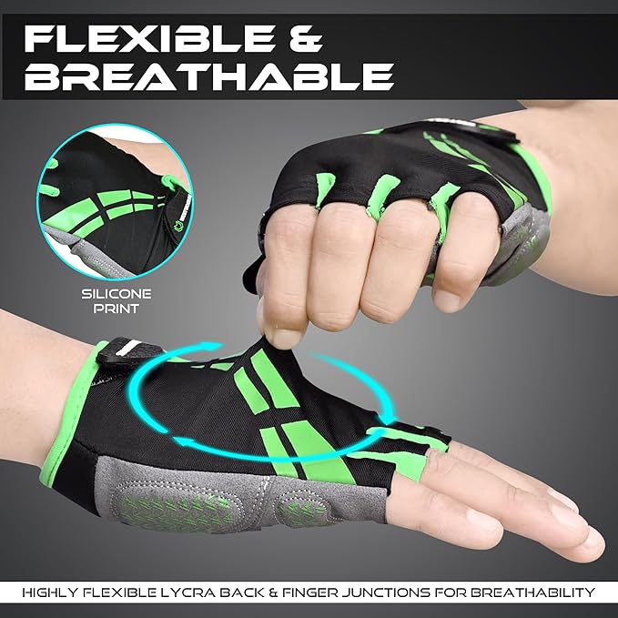 WESTWOOD FOX Cycling Gloves for Men Women,Half Finger Unisex Gel Padded Anti-Slip Mountain Bike Gloves, Breathable Shock Absorption Grip Palm Bicycle Summer Riding MTB Bike Gloves