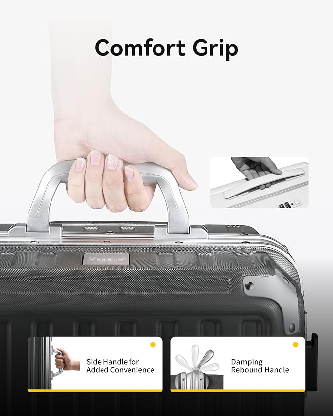 Checked Luggage with Spinner Wheels, 8010S Aluminum Frame Zipperless Polycarbonate Hard Shell Suitcase (ZX-Core, Charcoal Metallic, 24 Inch)