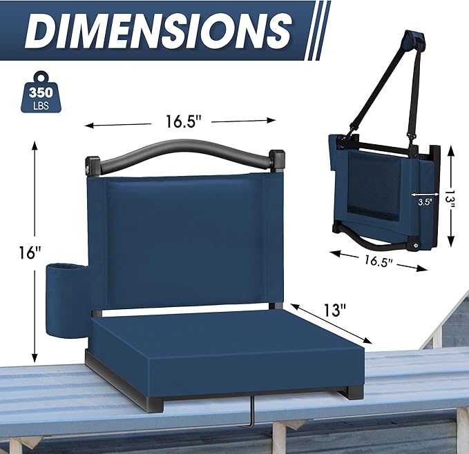 Fragess Bleacher seat, Stadium Seats with Back Support and Thick Cushion, Bleacher Chairs with Shoulder Strap and Side Pocket, Stadium Seat for Bleachers, Perfect for Sports Events(Navy Blue)