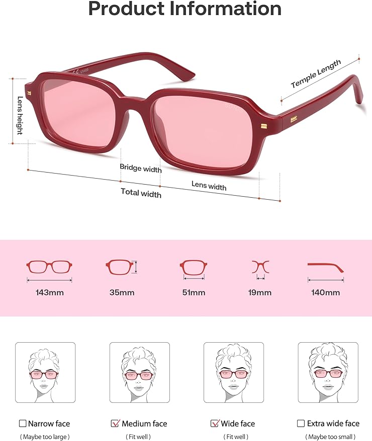 SOJOSトレンディ長方形偏光サングラス レディース メンズ、スモールレトロファッション薄型スリムスクエアサニー SJ2610