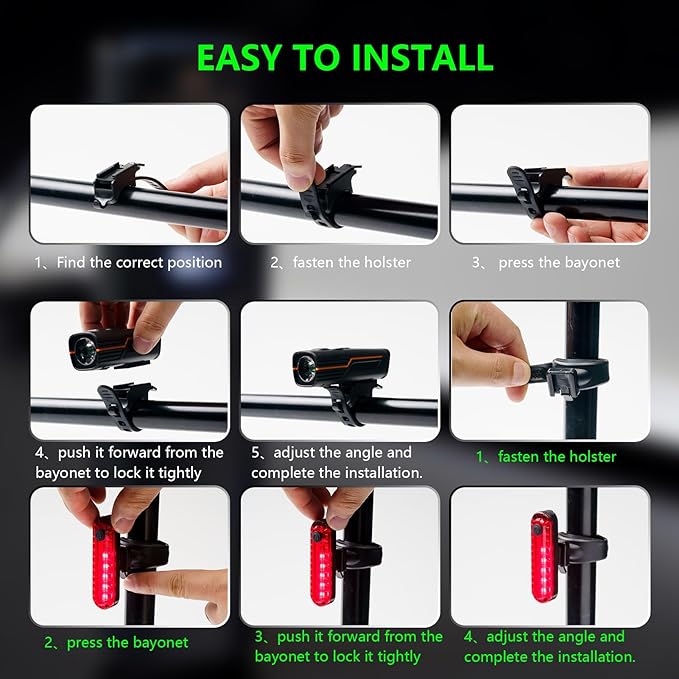 Smart Bike Light Set - Auto Light-Sensing Front & Rear Bicycle Lights, 1200mAh Rechargeable LED, 212 Lumens, IPX4 Waterproof, 4 Modes, Easy Install Safety Gear for Road & Kids Bikes