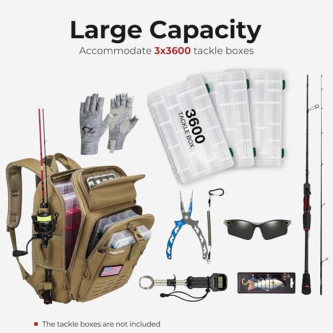 Piscifun Fishing Tackle Backpack with Rod & Gear Holder, Lightweight Fishing Tackle Storage Bag with Protective Rain Cover