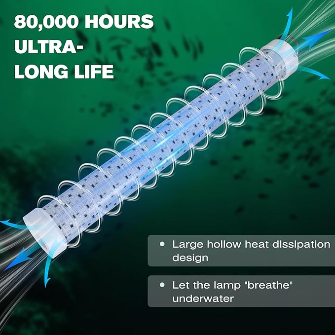 Goldlife Underwater Fishing Light with 100ft Cable, 400W 40000LM GFCI Safety Plug Brightness Green LED Submersible Light Attractants for Docks/Boats/Kayaks, IP69K Rated for Fresh & Salt Water