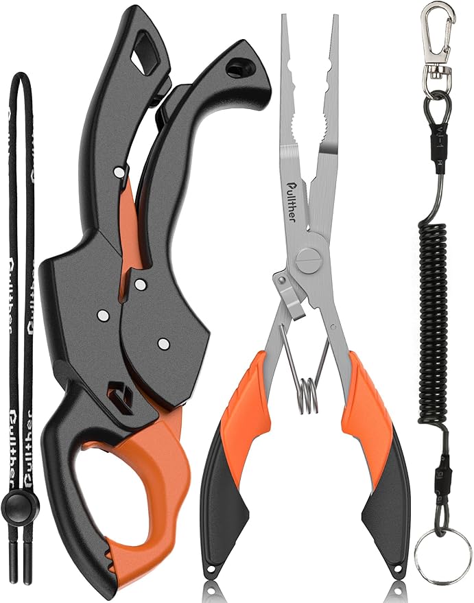 Fish Gripper 9.2",Muti-Function Line Cutter Fishing Pliers, Saltwater Fishing Tool Kit,Fishing Gear with Fishing Lanyard