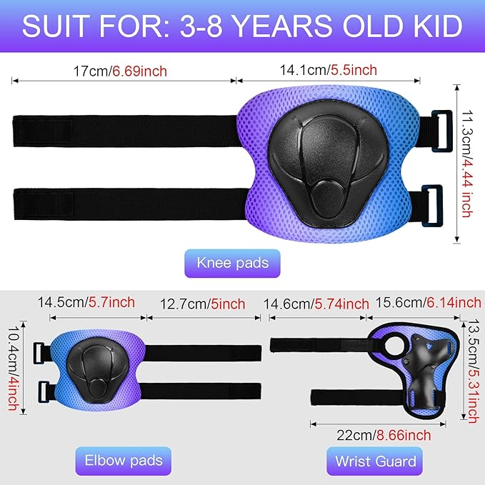 Wemfg Kids Protective Gear Set Knee Pads for Kids 3-14 Years Toddler Knee and Elbow Pads with Wrist Guards 3 in 1 for Skating Cycling Bike Rollerblading Scooter