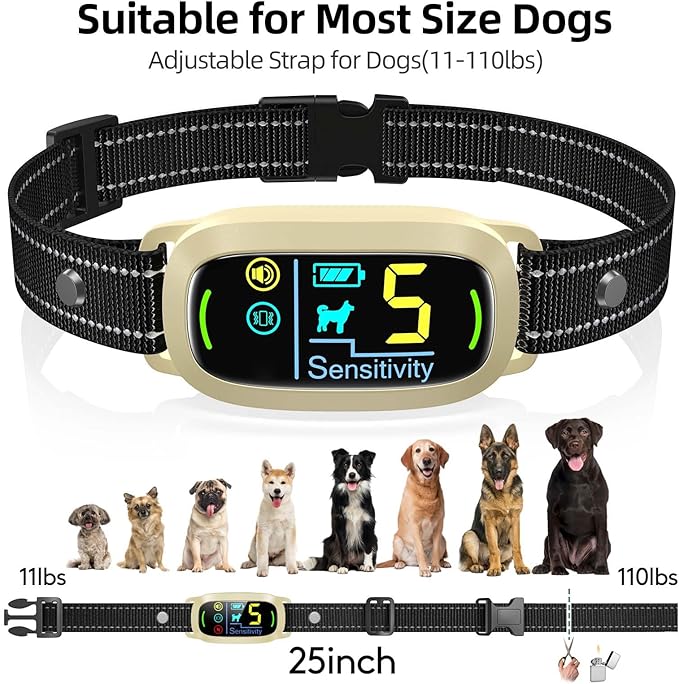 FAFAFROG Dog Bark Collar, Rechargeable Smart Collar, Anti Barking Training Collar with 5 Adjustable Sensitivity Beep Vibration, Bark Collar for Large Medium Small Dogs (Yellow)